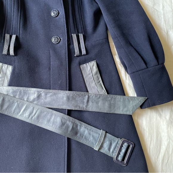 ❌Mackage Designer Navy Blue Belted Wool Coat - Picture 2 of 12